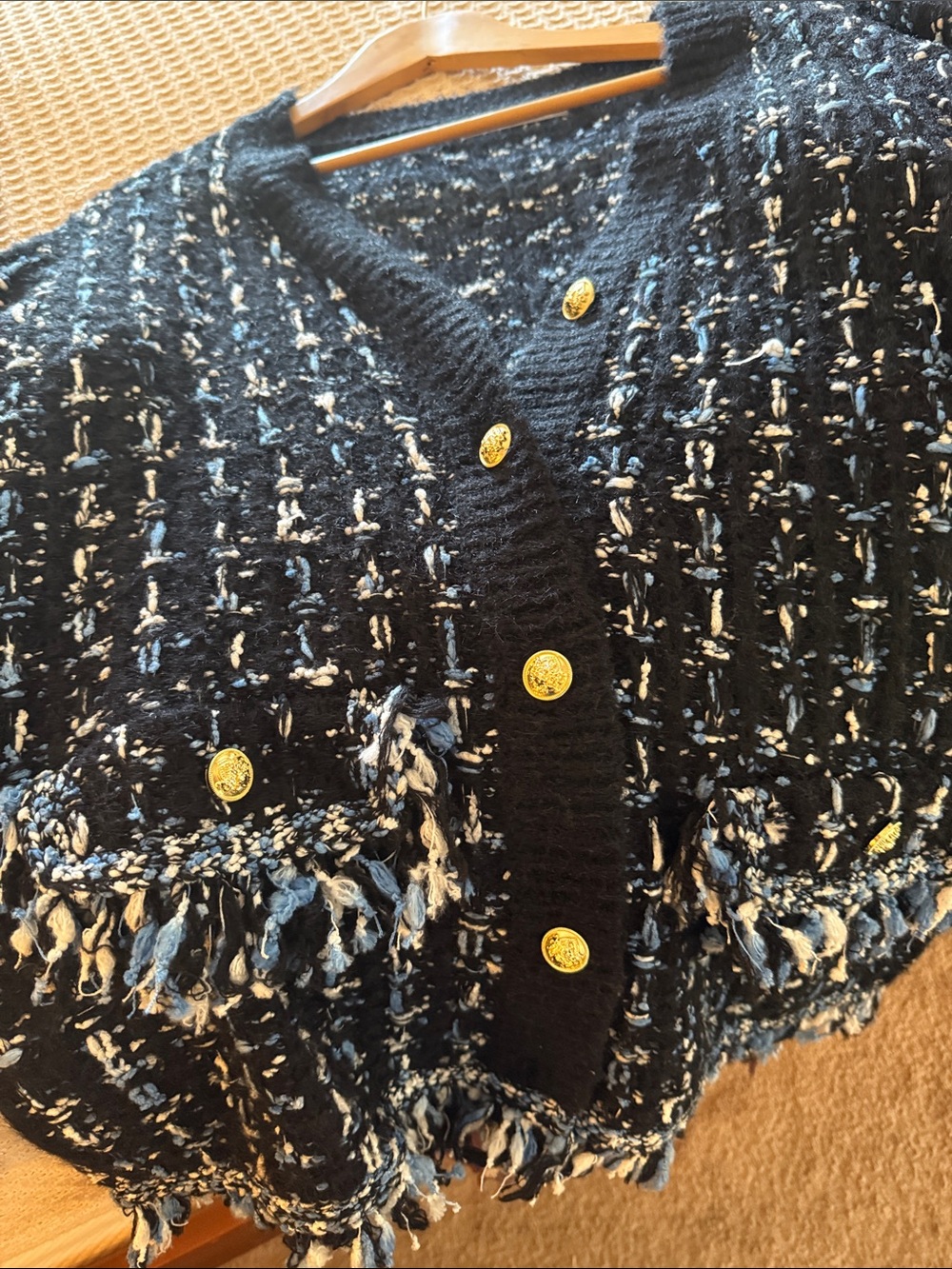 Anthropologie Black Tweed Cardigan with Blue and White Accents - Picture 9 of 9